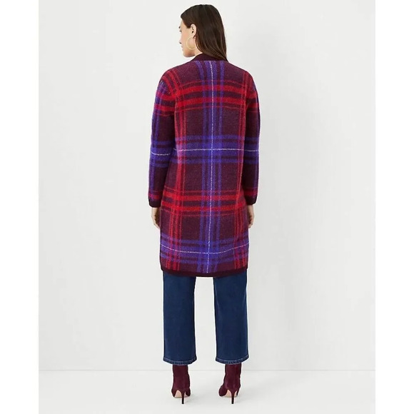 ANN TAYLOR Plaid Open Coatigan Women’s M Wool Blend Open Front Plaid Retail $149 - Picture 5 of 5